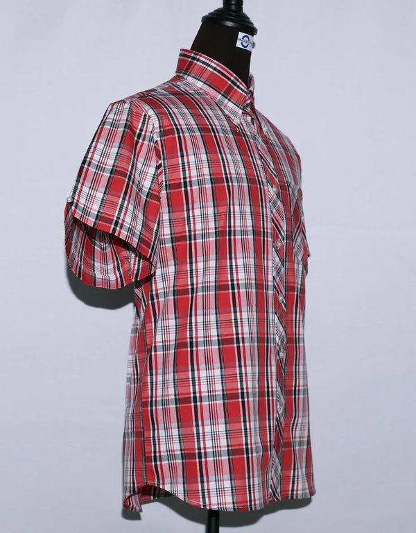 Men's Short Sleeve Red And  White Plaid Shirt Size M Modshopping Clothing