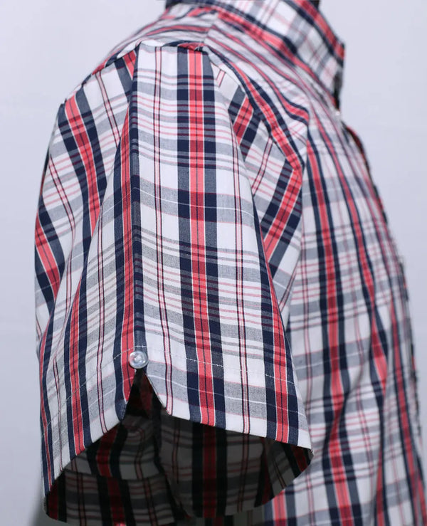 Men's Short Sleeve White And Red Plaid Shirt Size M Modshopping Clothing
