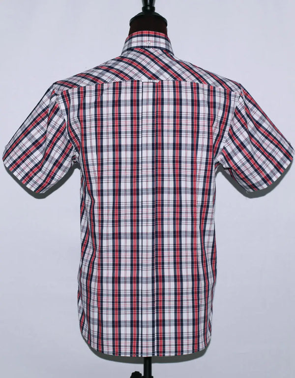 Men's Short Sleeve White And Red Plaid Shirt Size M Modshopping Clothing