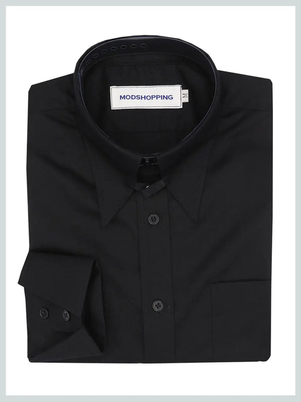 Men's Tab Collar Shirt - Black Tab Collar Shirt Modshopping Clothing