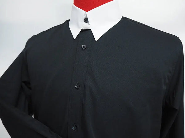 Men's Tab Collar Shirt | Black and White Tab Collar Shirt Modshopping Clothing