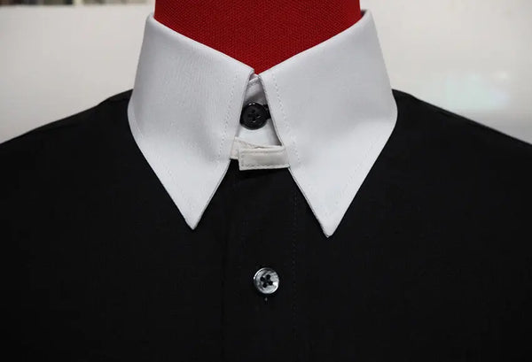 Men's Tab Collar Shirt | Black and White Tab Collar Shirt Modshopping Clothing