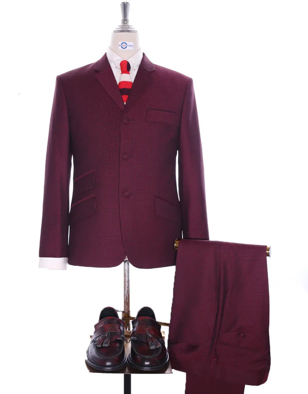 Men's Two Piece Suit - Burgundy Check Suit Modshopping Clothing