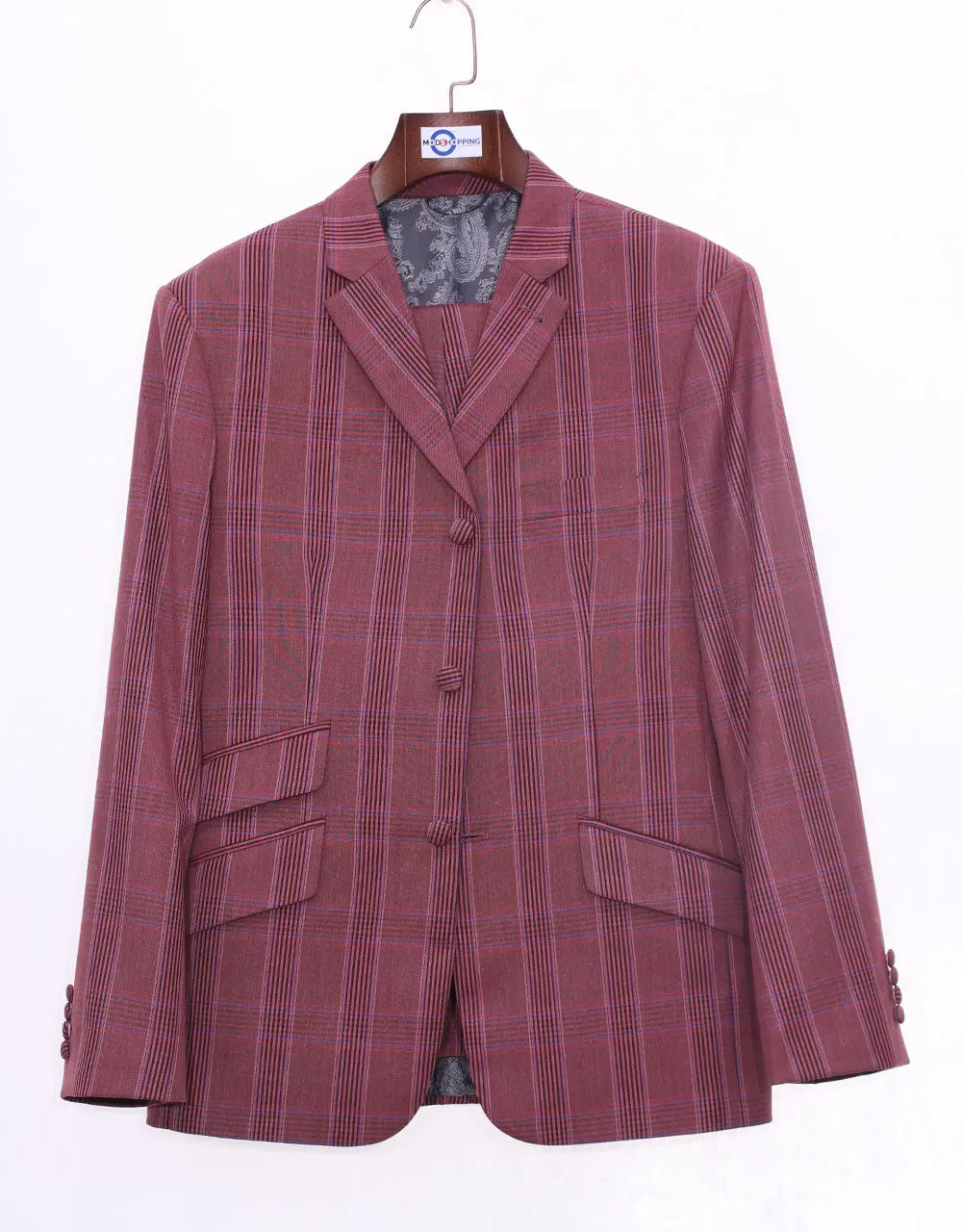 Mod Jacket - Burnt Brick Prince Of Wales Check Jacket Modshopping Clothing