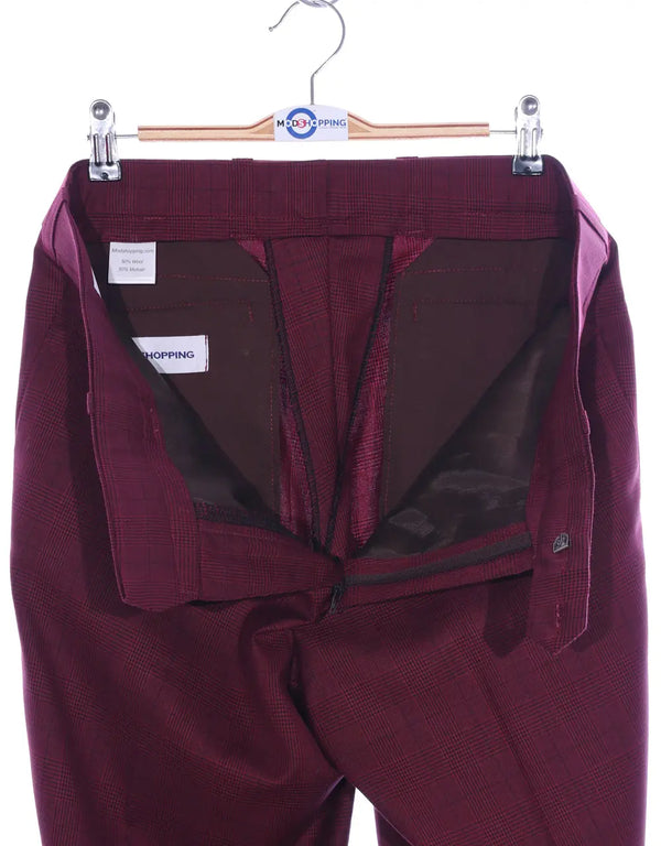 Mod Suit - Burgundy Prince Of Wales Check Suit Modshopping Clothing
