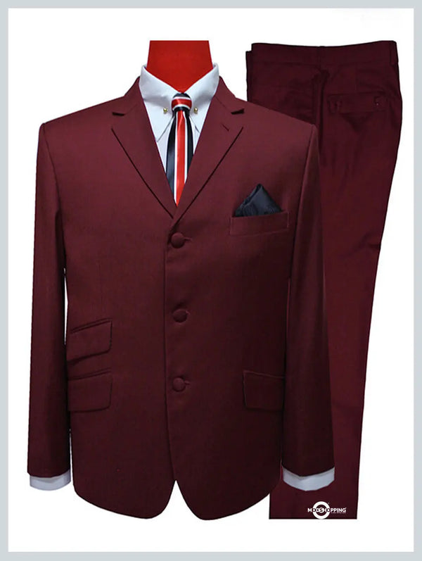 Mod Suit | Burgundy Wedding Suit - Modshopping Clothing