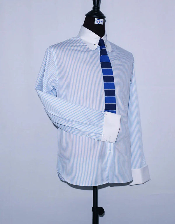 Pin Collar Shirt Light Blue And White Striped Modshopping Clothing