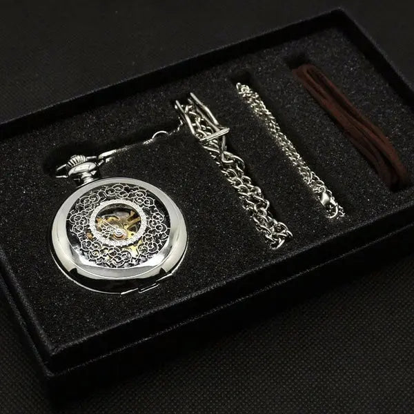 Pocket Watch Set Silver Analog Display Modshopping Clothing