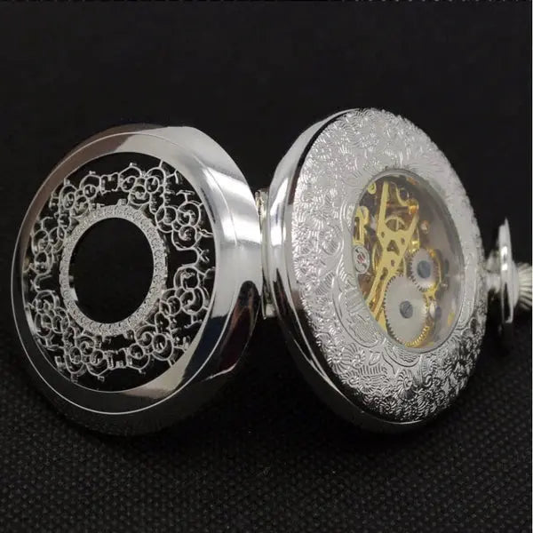 Pocket Watch Set Silver Analog Display Modshopping Clothing