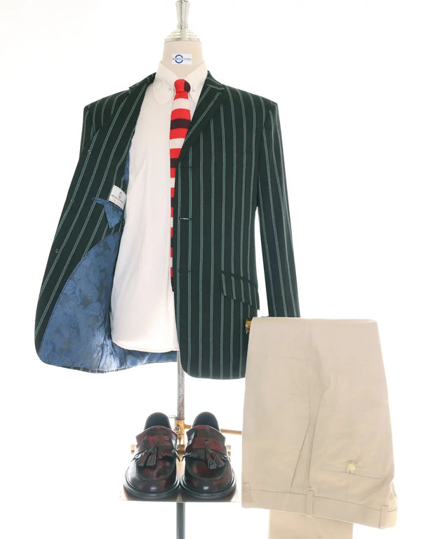 This Jacket Only - Black and Green Striped Blazer Size 40 Regular Modshopping Clothing