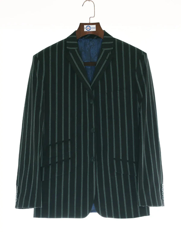 This Jacket Only - Black and Green Striped Blazer Size 40 Regular Modshopping Clothing