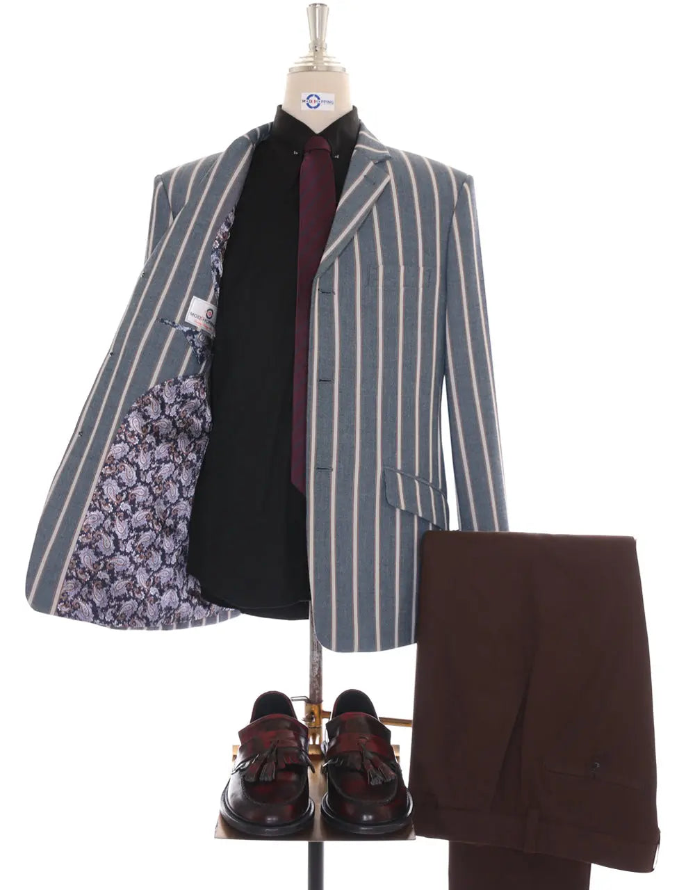 This Jacket Only - Light Grey and White Striped Blazer Size 40 Regular Modshopping Clothing