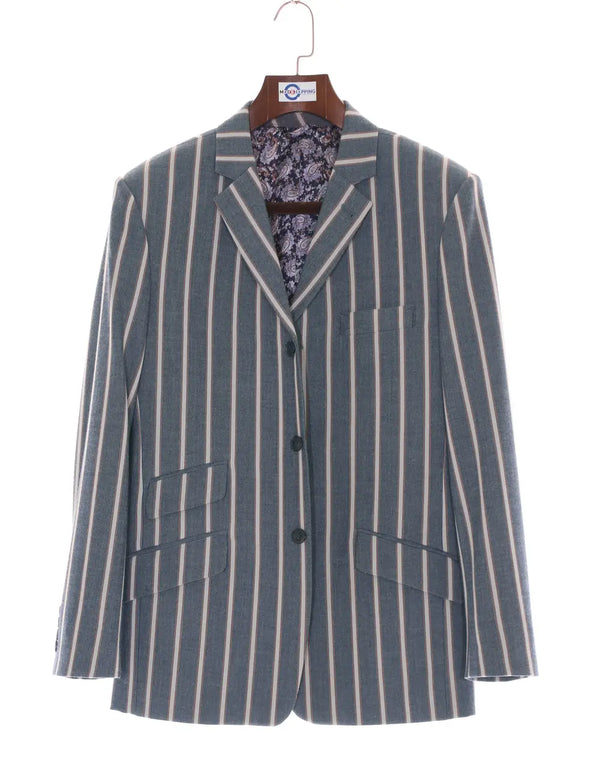 This Jacket Only - Light Grey and White Striped Blazer Size 40 Regular Modshopping Clothing