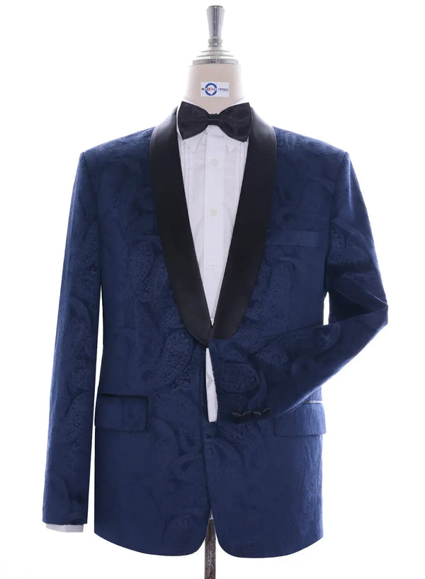 This Jacket Only - Navy Blue Paisley Tuxedo Jacket Size 40R Modshopping Clothing