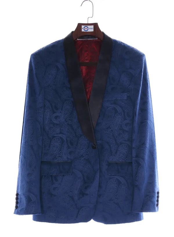 This Jacket Only - Navy Blue Paisley Tuxedo Jacket Size 40R Modshopping Clothing