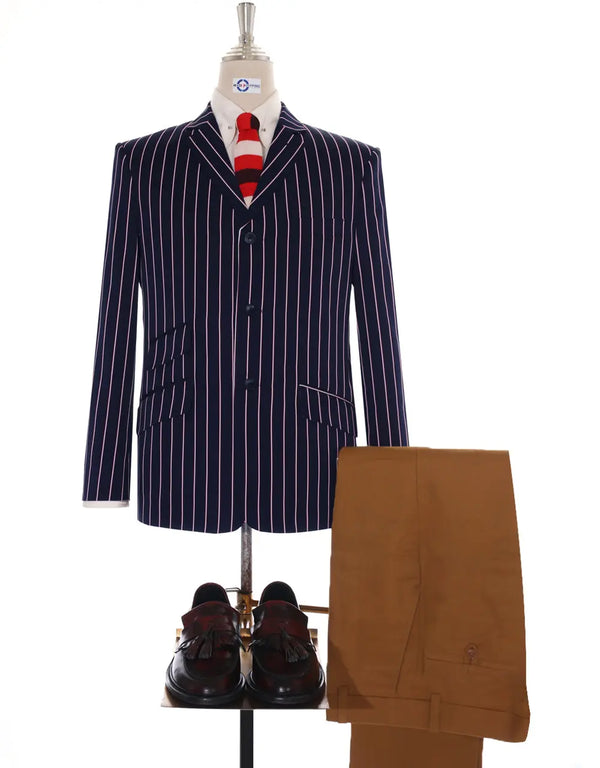 This Jacket Only - Navy Blue and White Striped Blazer Size 40 Regular Modshopping Clothing