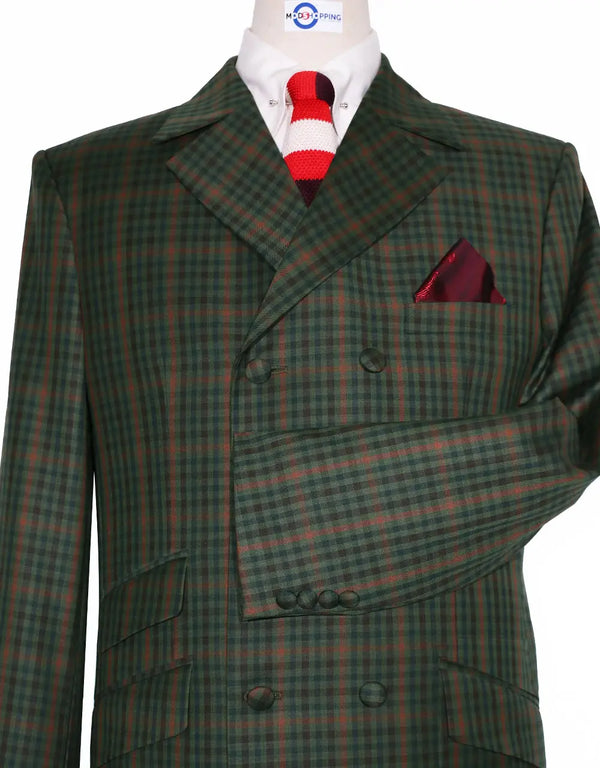 This Jacket Only - Olive Green Gun Club Check Double Breasted Blazer Modshopping Clothing
