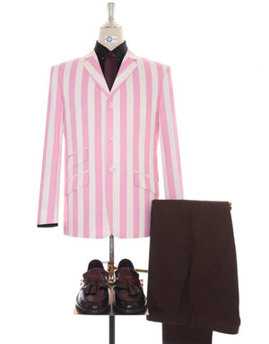 This Jacket Only - Pink and White Striped Blazer Size 40 Regular Modshopping Clothing