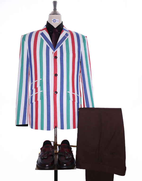 This Jacket Only - Red and Green Striped Blazer Size 40 Regular Modshopping Clothing