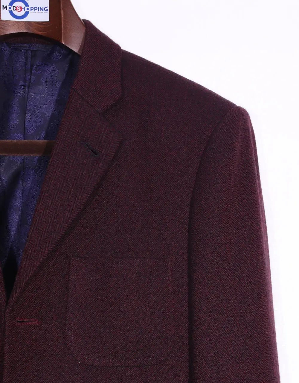 This Jacket Only Maroon Herringbone Tweed Jacket Size 38R Modshopping Clothing