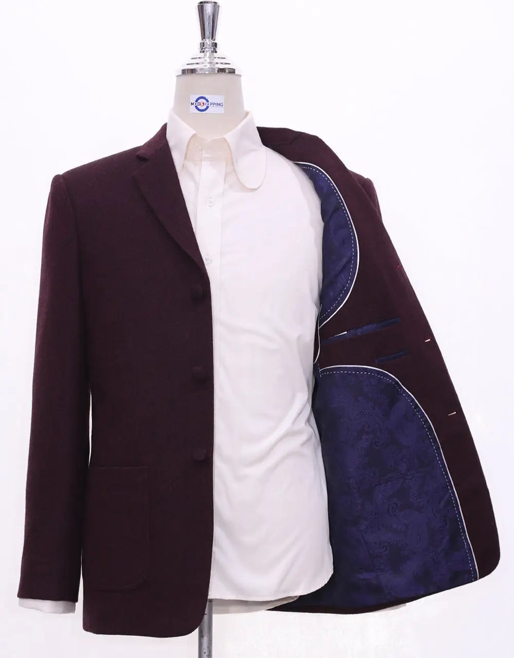 This Jacket Only Maroon Herringbone Tweed Jacket Size 38R Modshopping Clothing