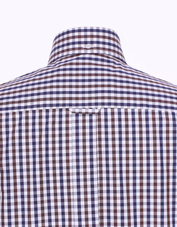 This Shirt Only - Brown And Navy Blue Gingham Check Shirt Modshopping Clothing