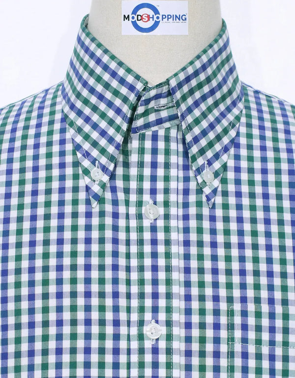 This Shirt Only - Green and Navy Blue Gingham Check Shirt Size M Modshopping Clothing