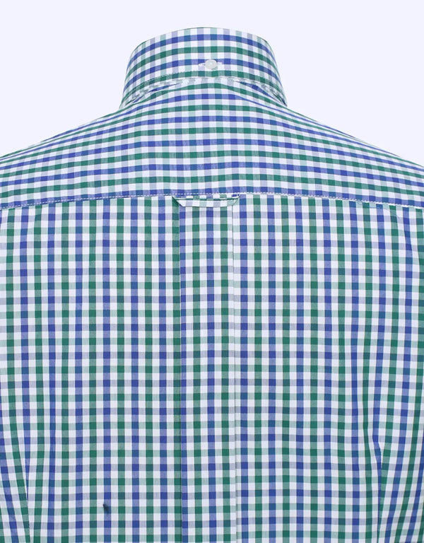 This Shirt Only - Green and Navy Blue Gingham Check Shirt Size M Modshopping Clothing