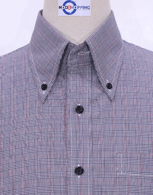 This Shirt Only - Grey Prince Of Wales Check Shirt Size M Modshopping Clothing