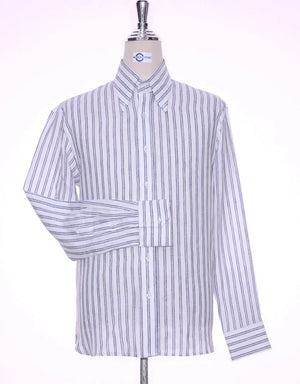 This Shirt Only - Navy Blue Stripe Linen Shirt Size M Modshopping Clothing