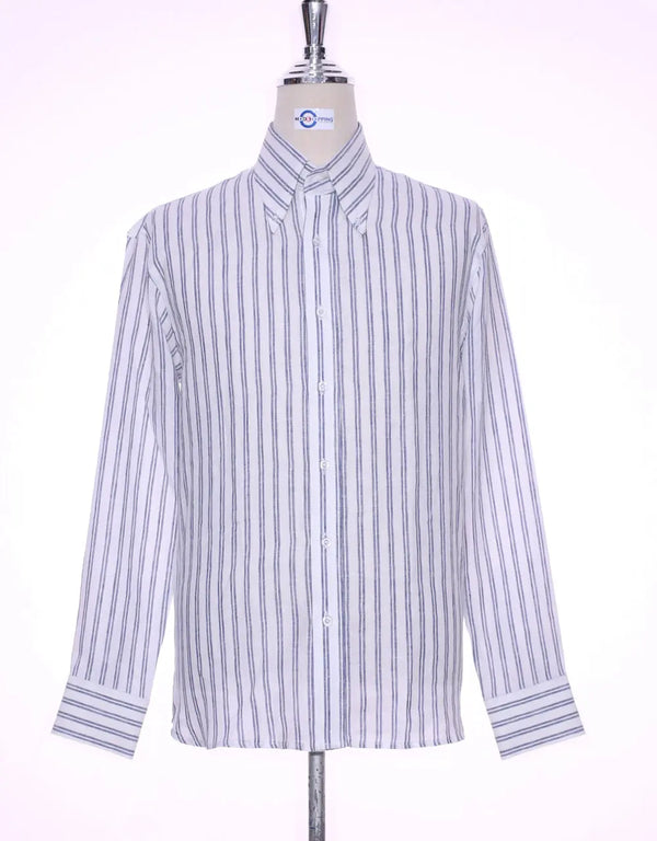 This Shirt Only - Navy Blue Stripe Linen Shirt Size M Modshopping Clothing