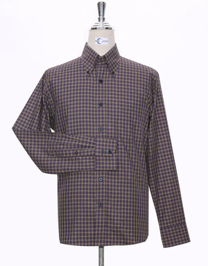 This Shirt Only - Purple And Khaki Gingham Check Shirt Size M Modshopping Clothing