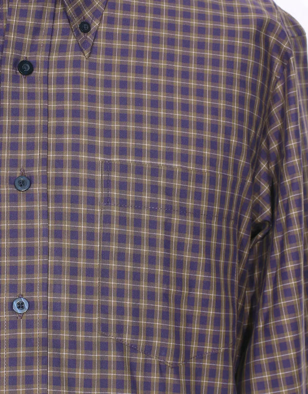 This Shirt Only - Purple And Khaki Gingham Check Shirt Size M Modshopping Clothing