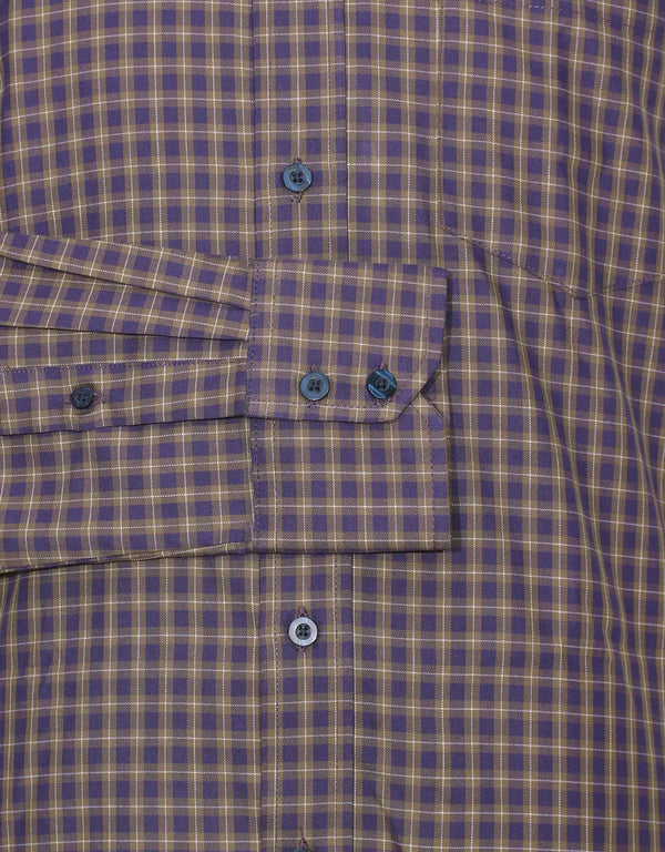 This Shirt Only - Purple And Khaki Gingham Check Shirt Size M Modshopping Clothing