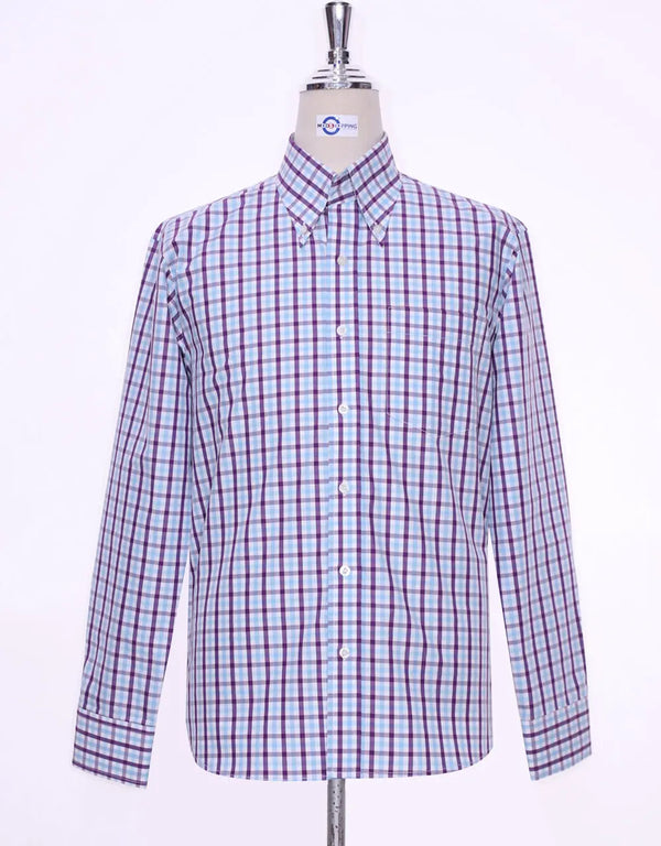 This Shirt Only - Purple And Light Sky Windowpane Check Shirt Size M Modshopping Clothing