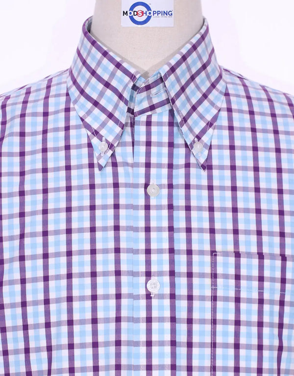 This Shirt Only - Purple And Light Sky Windowpane Check Shirt Size M Modshopping Clothing