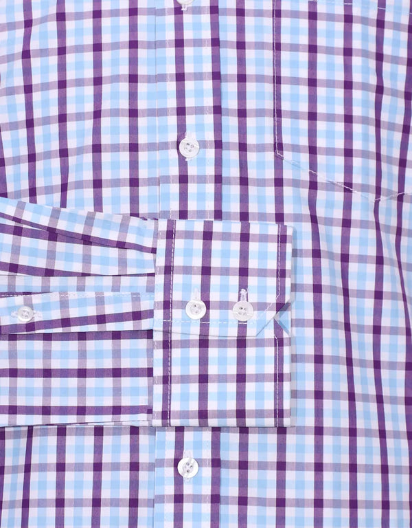 This Shirt Only - Purple And Light Sky Windowpane Check Shirt Size M Modshopping Clothing