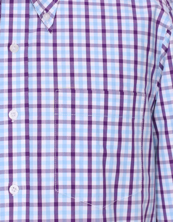 This Shirt Only - Purple And Light Sky Windowpane Check Shirt Size M Modshopping Clothing