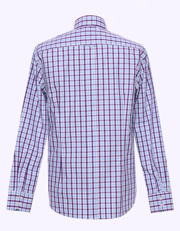 This Shirt Only - Purple And Light Sky Windowpane Check Shirt Size M Modshopping Clothing