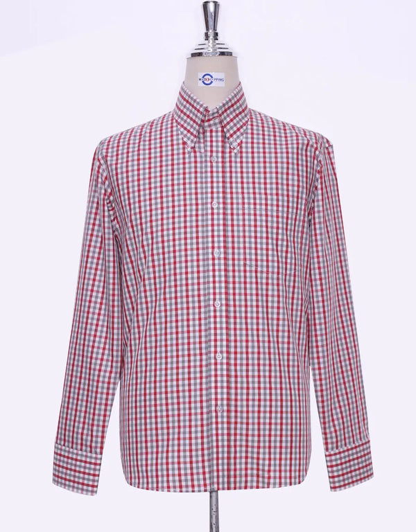 This Shirt Only - Red And Grey Gingham Check Shirt Size M Modshopping Clothing