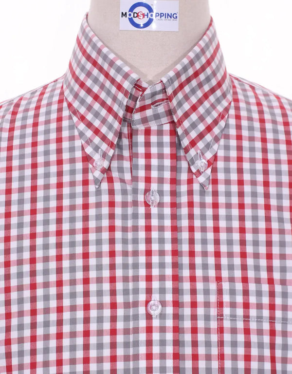 This Shirt Only - Red And Grey Gingham Check Shirt Size M Modshopping Clothing