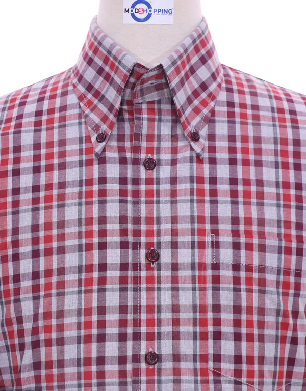 This Shirt Only - Red And White Tartan Plaids Shirt Size M Modshopping Clothing