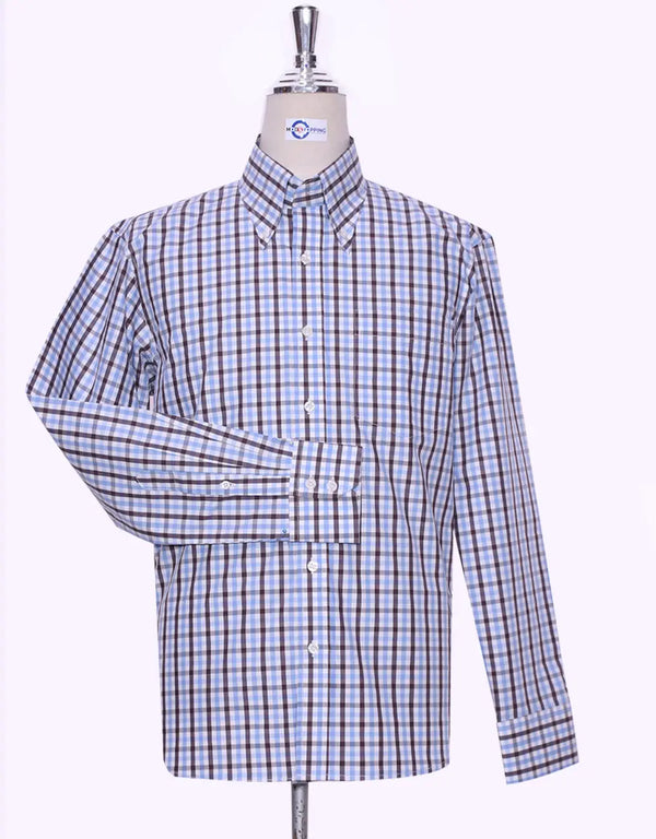 This Shirt Only - Sky Blue and Black Windowpane Check Shirt Size M Modshopping Clothing