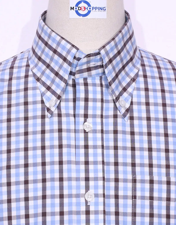 This Shirt Only - Sky Blue and Black Windowpane Check Shirt Size M Modshopping Clothing