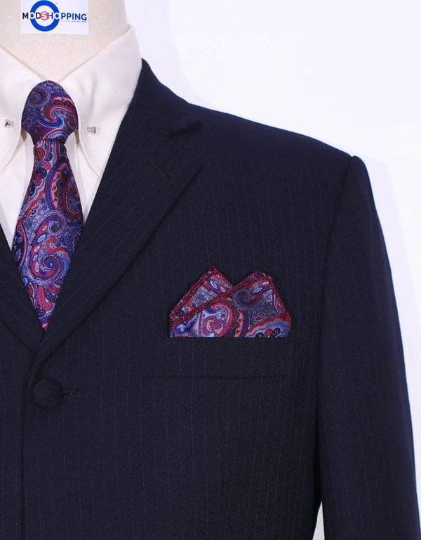 This Suit Only - Dark Navy Blue and Blue Striped Suit Size 40 R Trouser 34/30 Modshopping Clothing