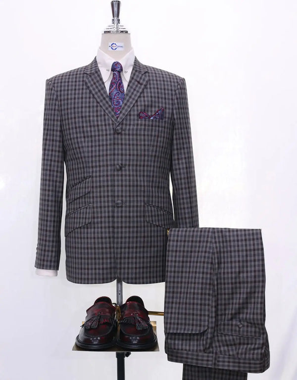 This Suit Only - Grey Gingham Check Suit Size 38R Trouser 32/32 Modshopping Clothing