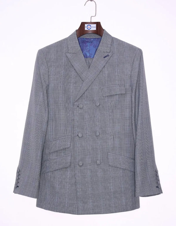 This Suit Only - Grey Prince Of Wales Check Suit Size 38R Trouser 32/32 Modshopping Clothing