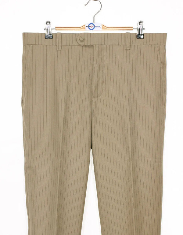 This Suit Only Beige Pinstripe Mod Suit |  Jacket 40R Trouser 34/32 Modshopping Clothing