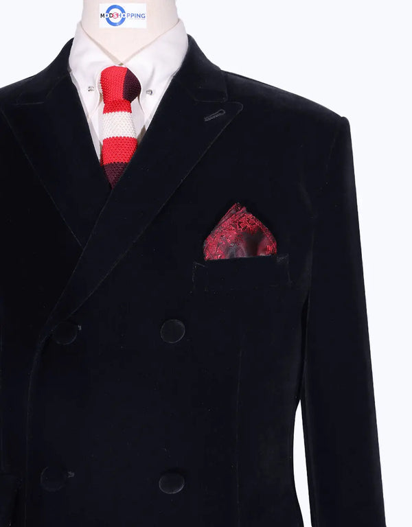 Velvet Jacket - Black Double Breasted Jacket Modshopping Clothing