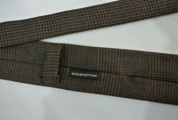 brown  prince of wales check wool necktie for men Modshopping Clothing